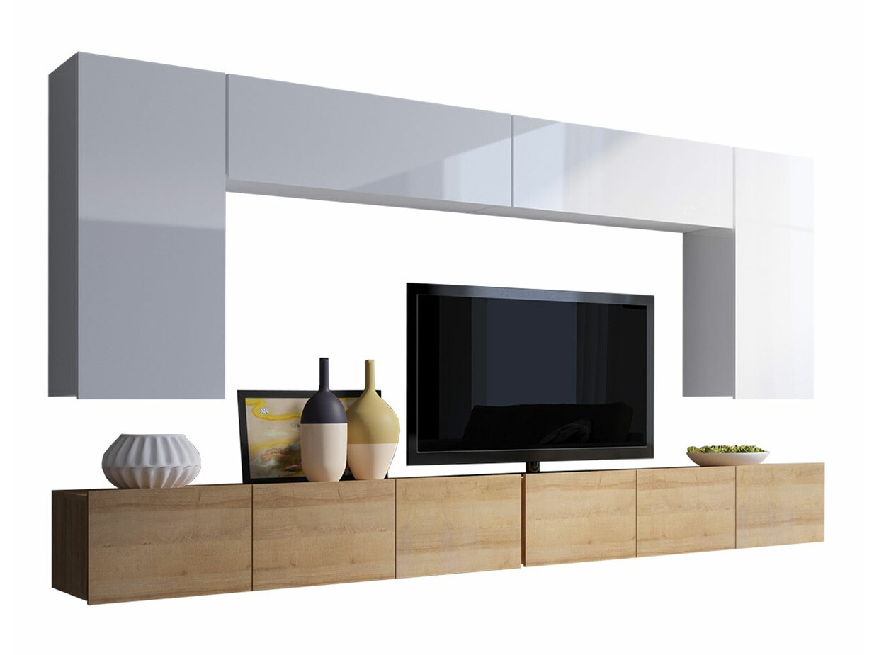 Set za dnevni boravak Tivdalu 135 (Zlatni hrast + Bijela + Sjajno bijela)