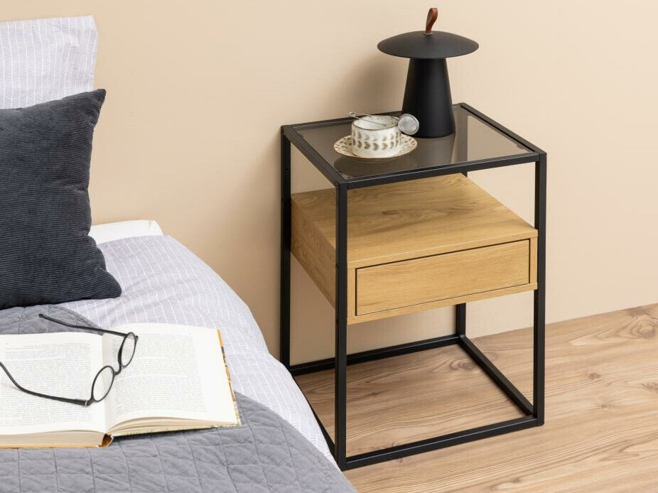 Noćni ormarić Norsica 695 (Crna + Divlji hrast)