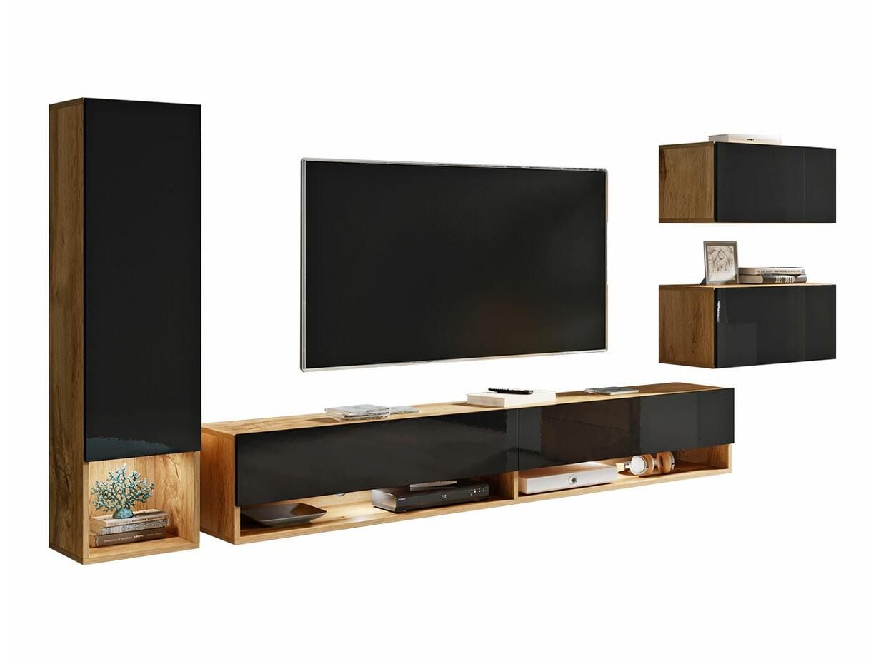 Set za dnevni boravak Sarasota 124 (Hrast Wotan + Sjajno crna)