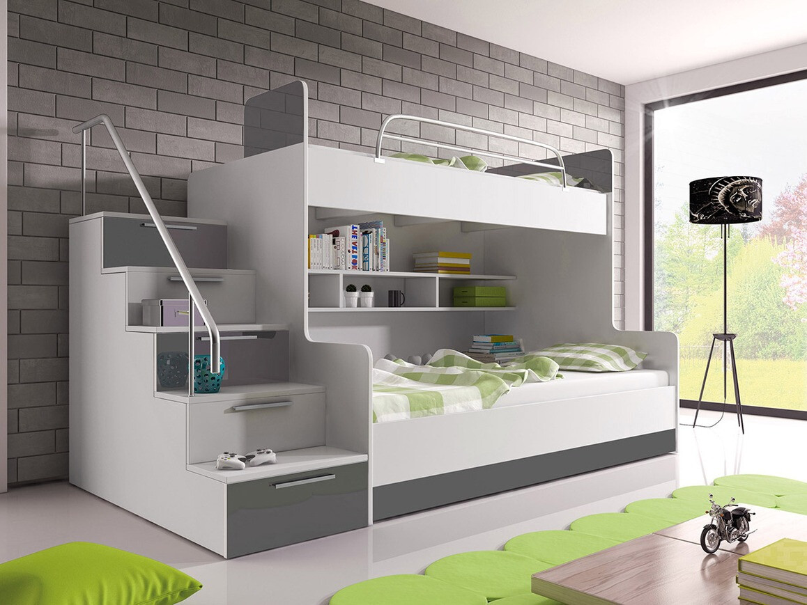 Krevet na kat Campus (Bijela + Sjajno bijela + Sjajno sivo)