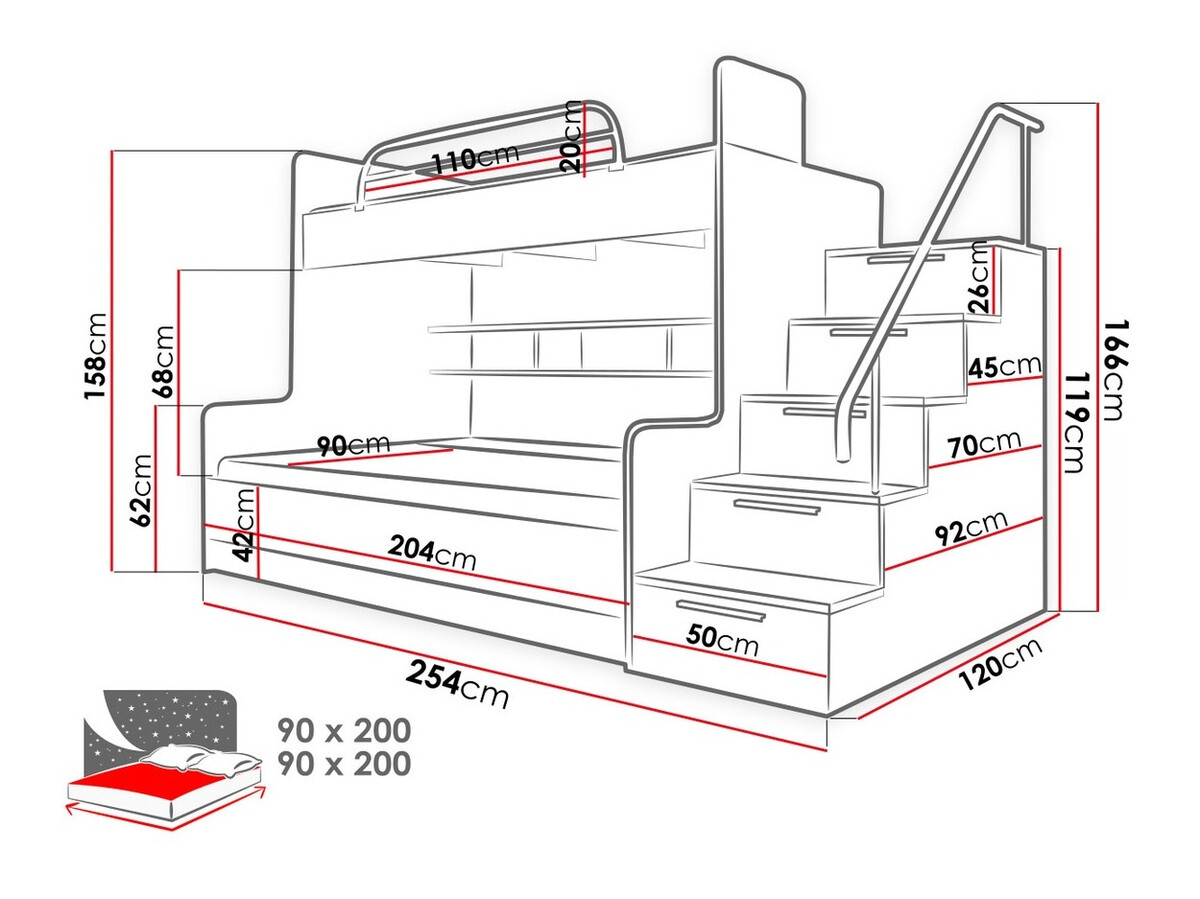 Krevet na kat Salmere 111 (Bijela + Sjajno bijela)