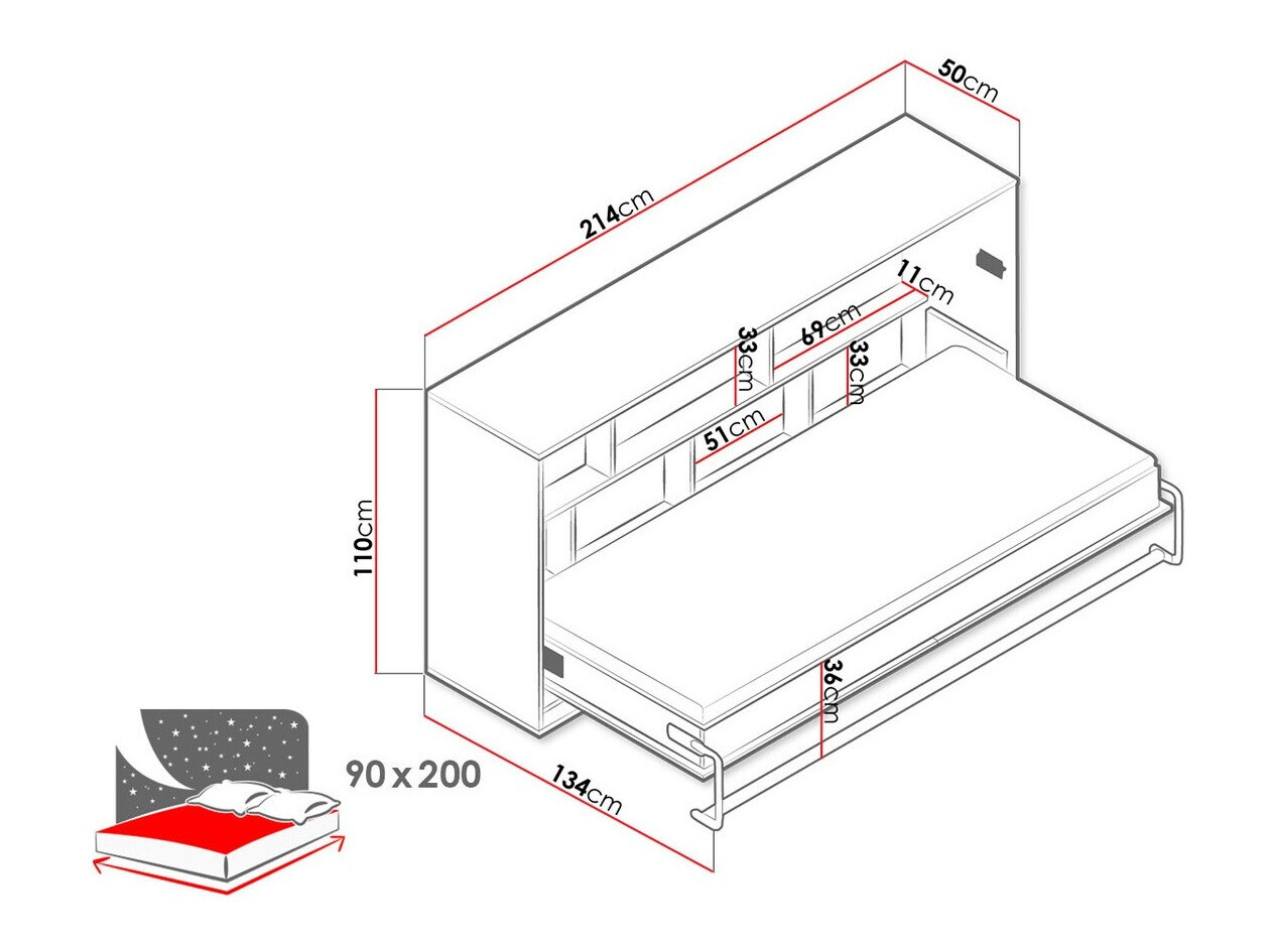 Zidni krevet Mirelbu 114 (Artisan hrast + Bijela)