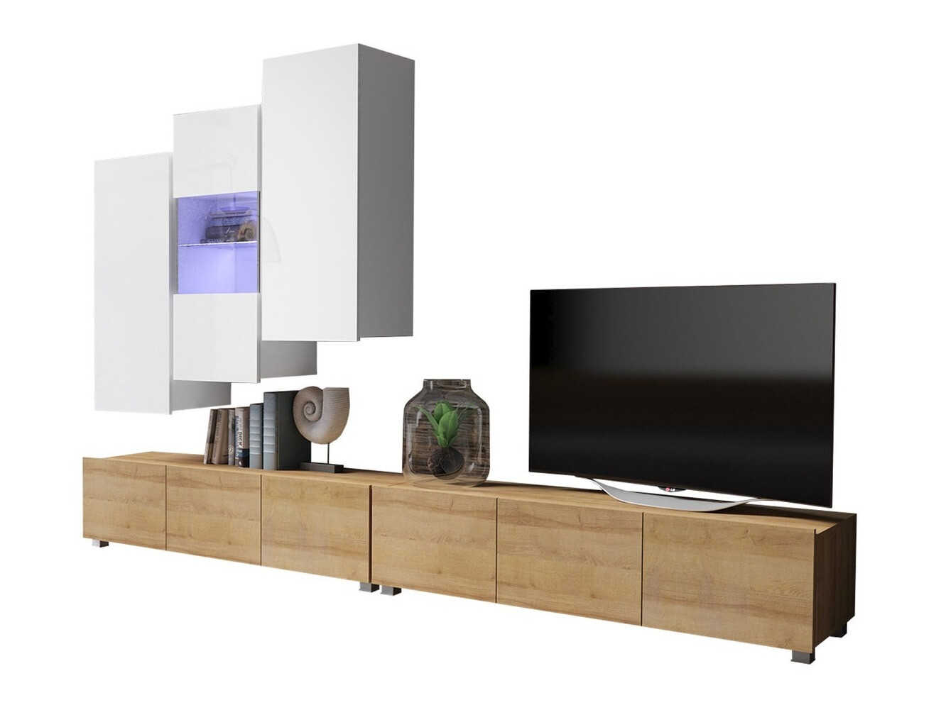 Dnevni boravak Tivdalu 133 (Zlatni hrast + Bijela + Sjajno bijela)