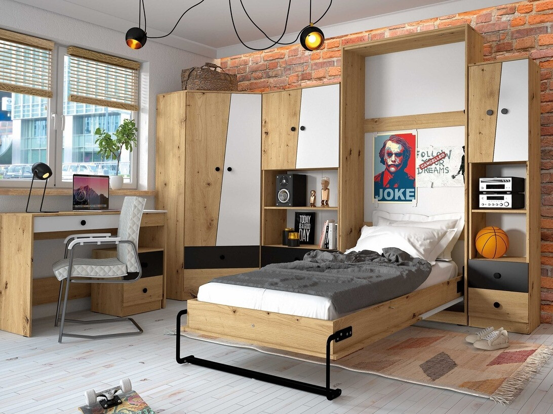 Zidni krevet Mirelbu 113 (Hrast Artisan + Bijela)