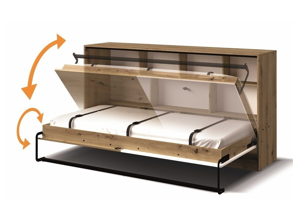 Zidni krevet Mirelbu 114 (Hrast Artisan + Bijela + Siva)