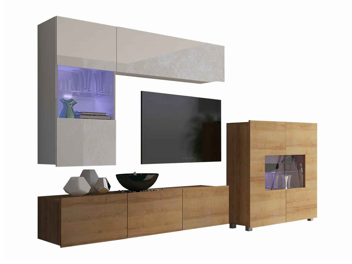 Dnevni boravak Tivdalu 107 (Zlatni hrast + Bijela + Sjajno bijela)