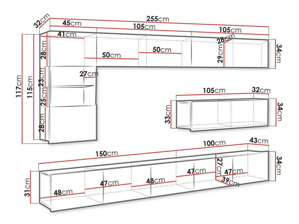 Set za dnevni boravak Tivdalu 108 (Crna + Sjajno crna)