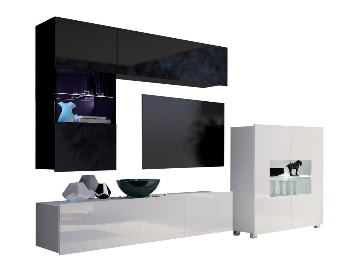 Set za dnevni boravak Tivdalu 107 (Crna + Sjajno crna + Bijela + Sjajno bijela)