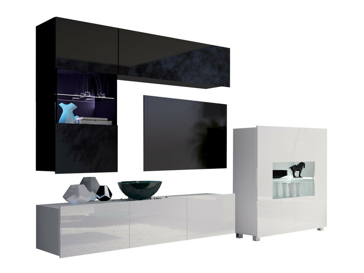 Set za dnevni boravak Tivdalu 107 (Crna + Sjajno crna + Bijela + Sjajno bijela)