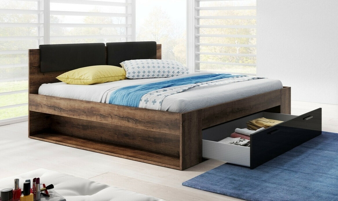 Krevet Levruvu 106 (Hrast Monastery + Sjajno crna)