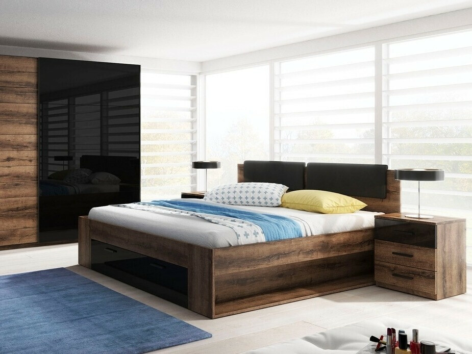 Krevet Levruvu 106 (Hrast Monastery + Sjajno crna)