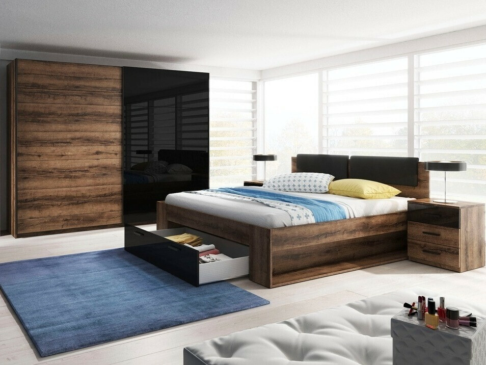 Krevet Levruvu 106 (Hrast Monastery + Sjajno crna)