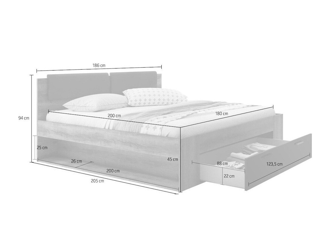 Krevet Levruvu 106 (Izbijeljeni jasen + Bež)