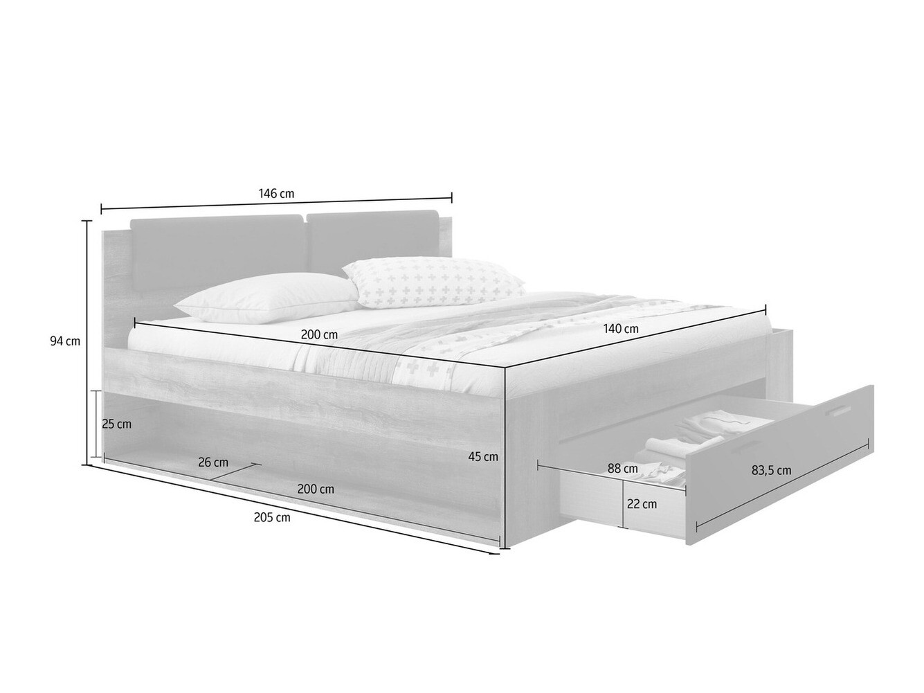Krevet Levruvu 106 (Izbijeljeni jasen + Bež)