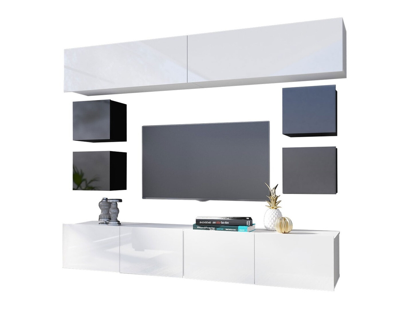 Set za dnevni boravak Remus XVI (Crna + Sjajno crna + Bijela + Sjajno bijela)