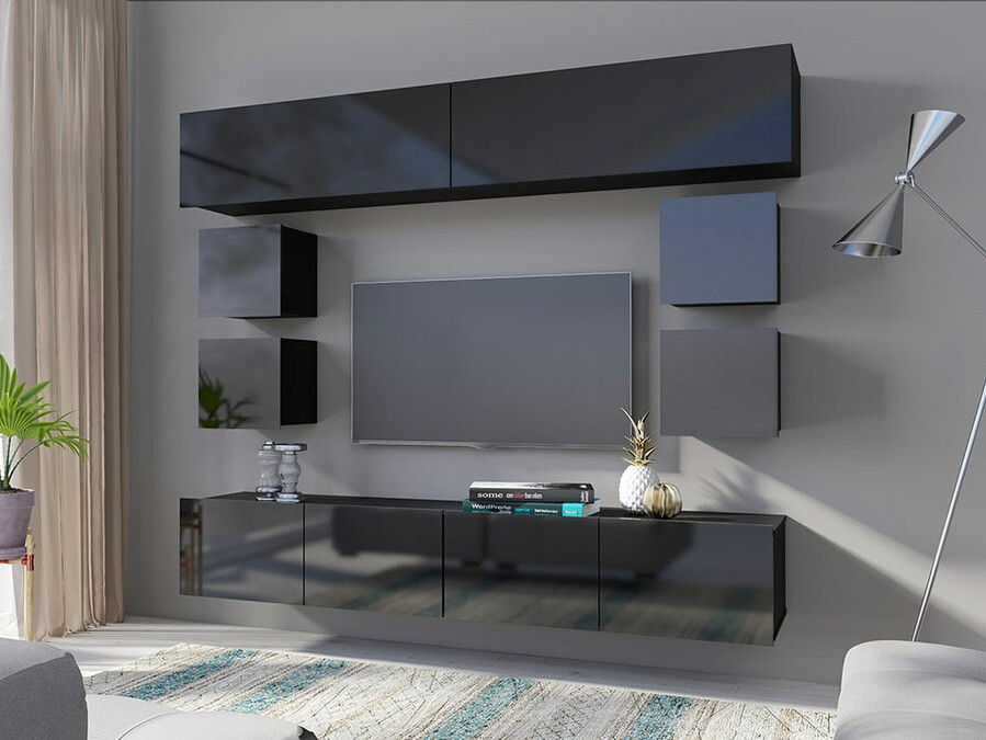 Set za dnevni boravak Tivdalu 134 (Crna + Sjajno crna)