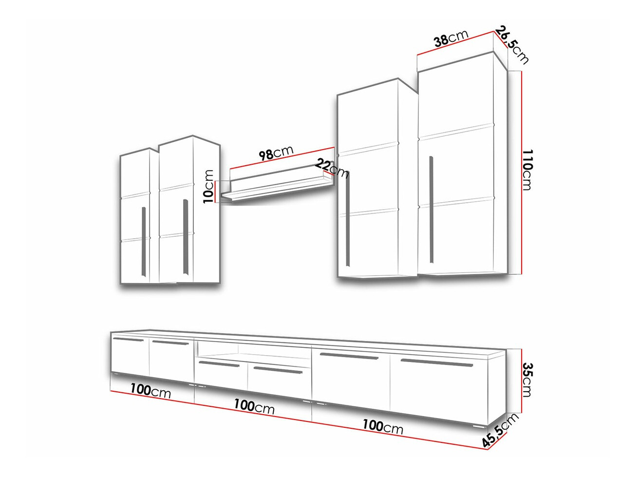 Set za dnevni boravak Nashville 102 (Bijela + Sjajno bijela)