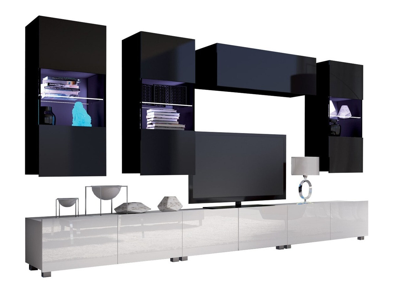 Set za dnevni boravak Remus XI (Bijela + Sjajno bijela + Crna + Sjajno crna)