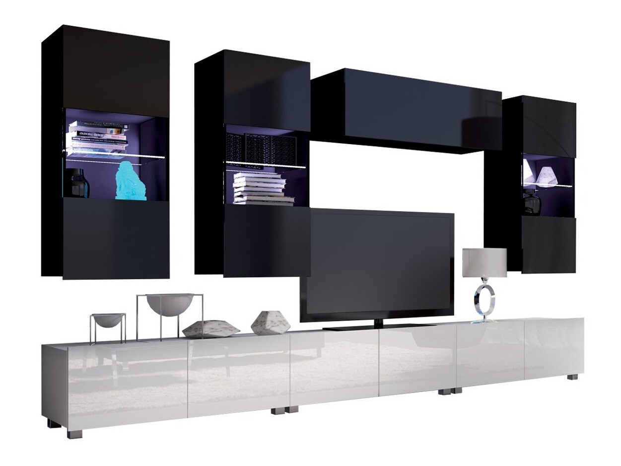 Set za dnevni boravak Remus XI (Bijela + Sjajno bijela + Crna + Sjajno crna)