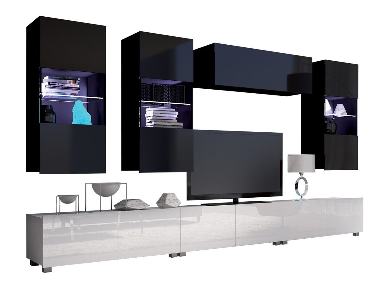 Set za dnevni boravak Tivdalu 121 (Bijela + Sjajno bijela + Crna + Sjajno crna)