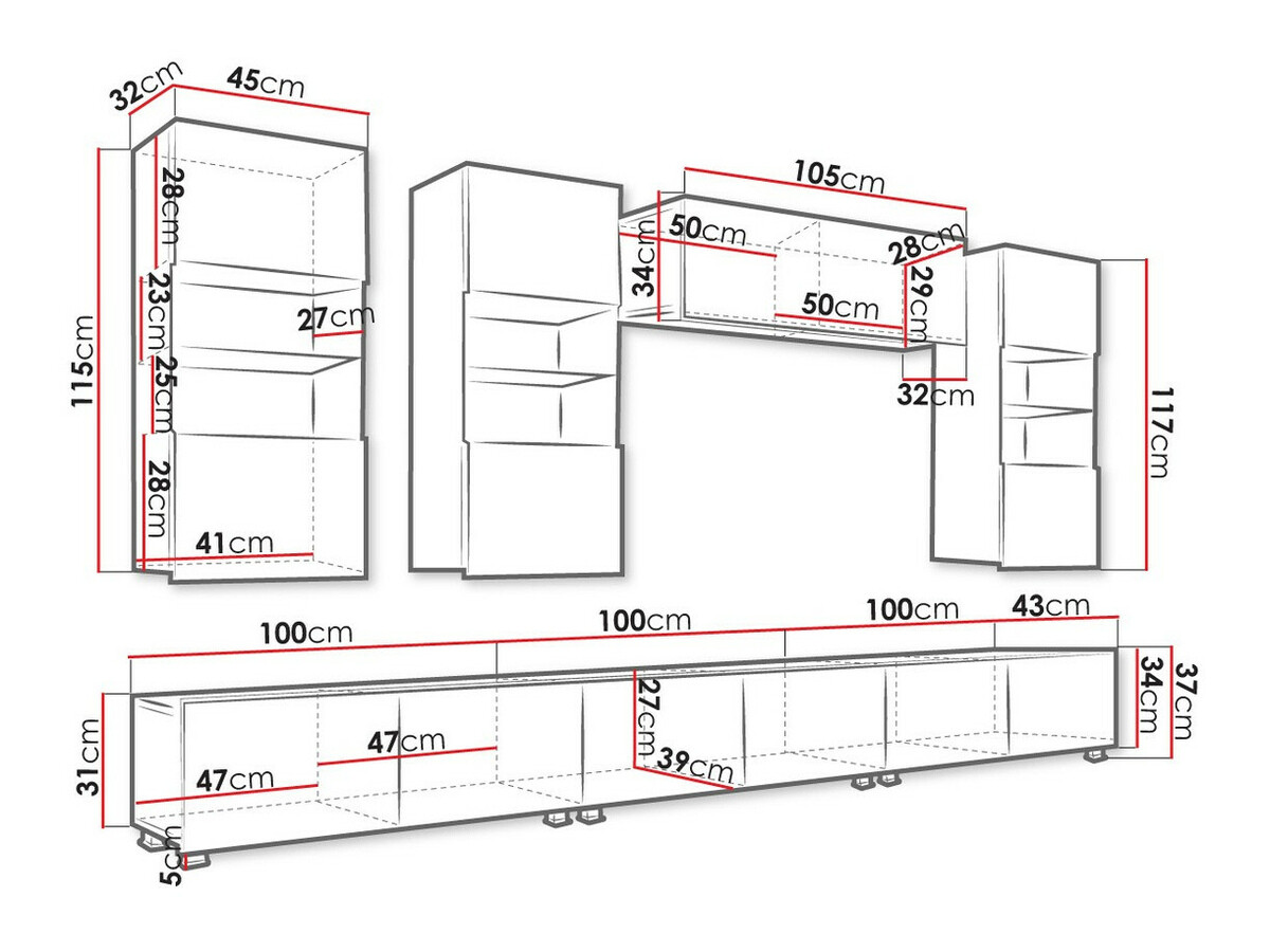 Set za dnevni boravak Tivdalu 121 (Bijela + Sjajno bijela)