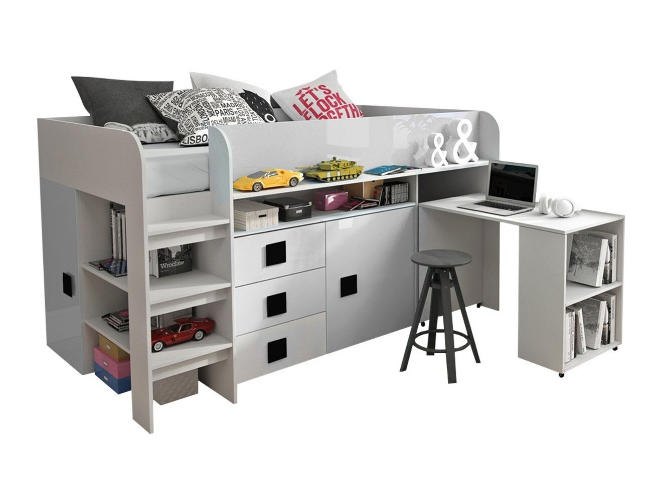 Krevet Hartford 190 (Bijela + Sjajno bijela + Sjajno crna)