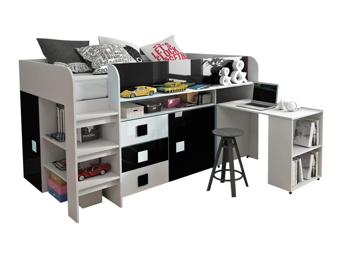 Krevet Hartford 190 (Bijela + Sjajno crna + Sjajno bijela)