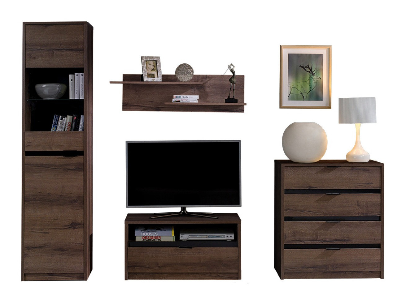 Set za dnevni boravak Fivelbo 115 (Hrast Monastery + Sjajno crna)