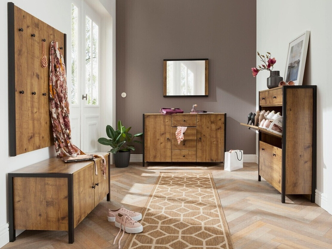 Vješalica Larnovo 101 (Tamni hrast + Crna)