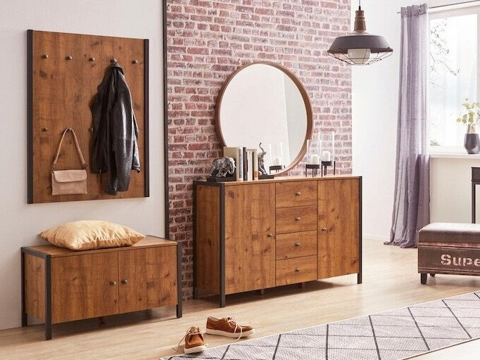 Vješalica Larnovo 101 (Tamni hrast + Crna)