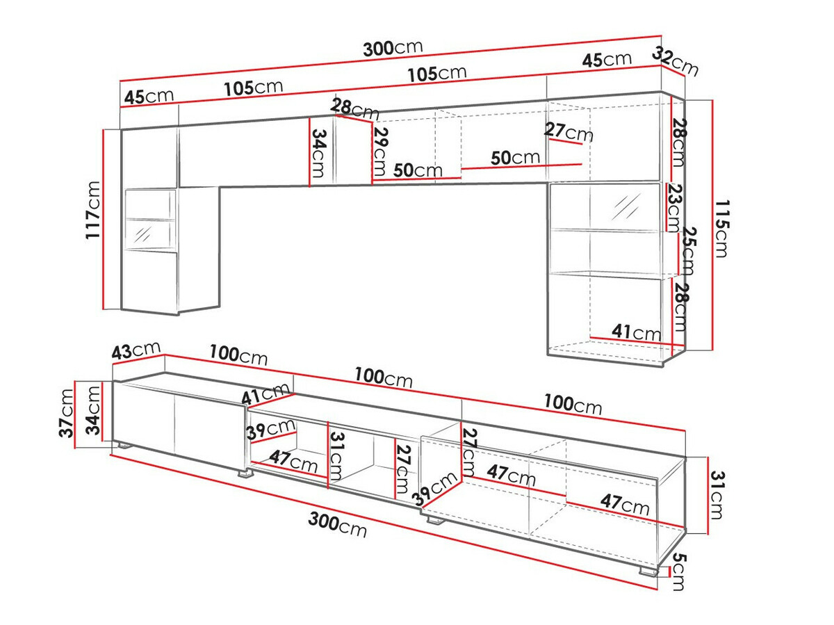 Set za dnevni boravak Tivdalu 144 (Crna + Sjajno crna + Hrast Artisan)
