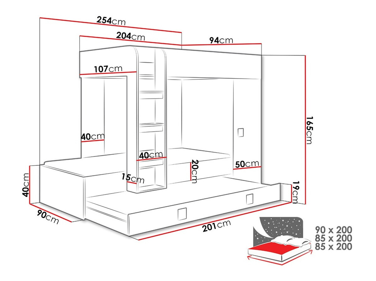 Dvokatan krevet Hartford 191 (Bijela + Sjajno bijela)