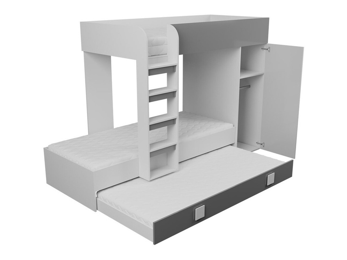 Krevet na kat Hartford 191 (Bijela + Sjajno crna + Sjajno bijela)
