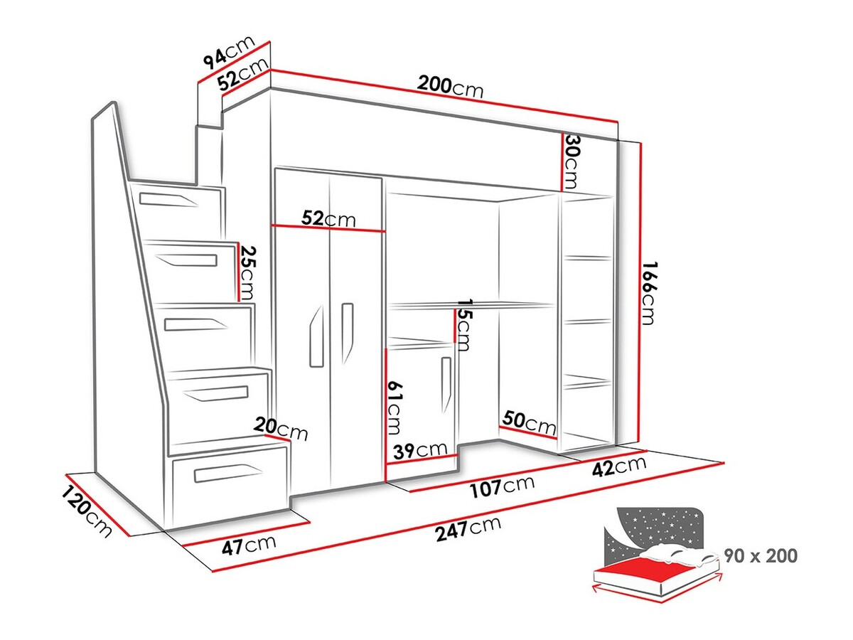 Krevet na platformi Hartford 192 (Bijela + Sjajno siva + Sjajno bijela)