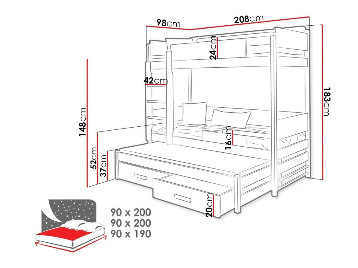 Dvokatan krevet Henderson 114 (Grafit + Siva)