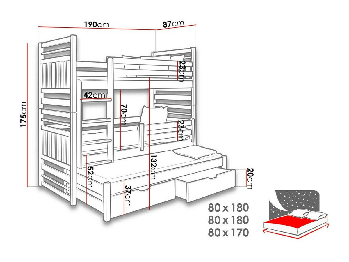 Dvokatan krevet Henderson 123 (Grafit + Siva)