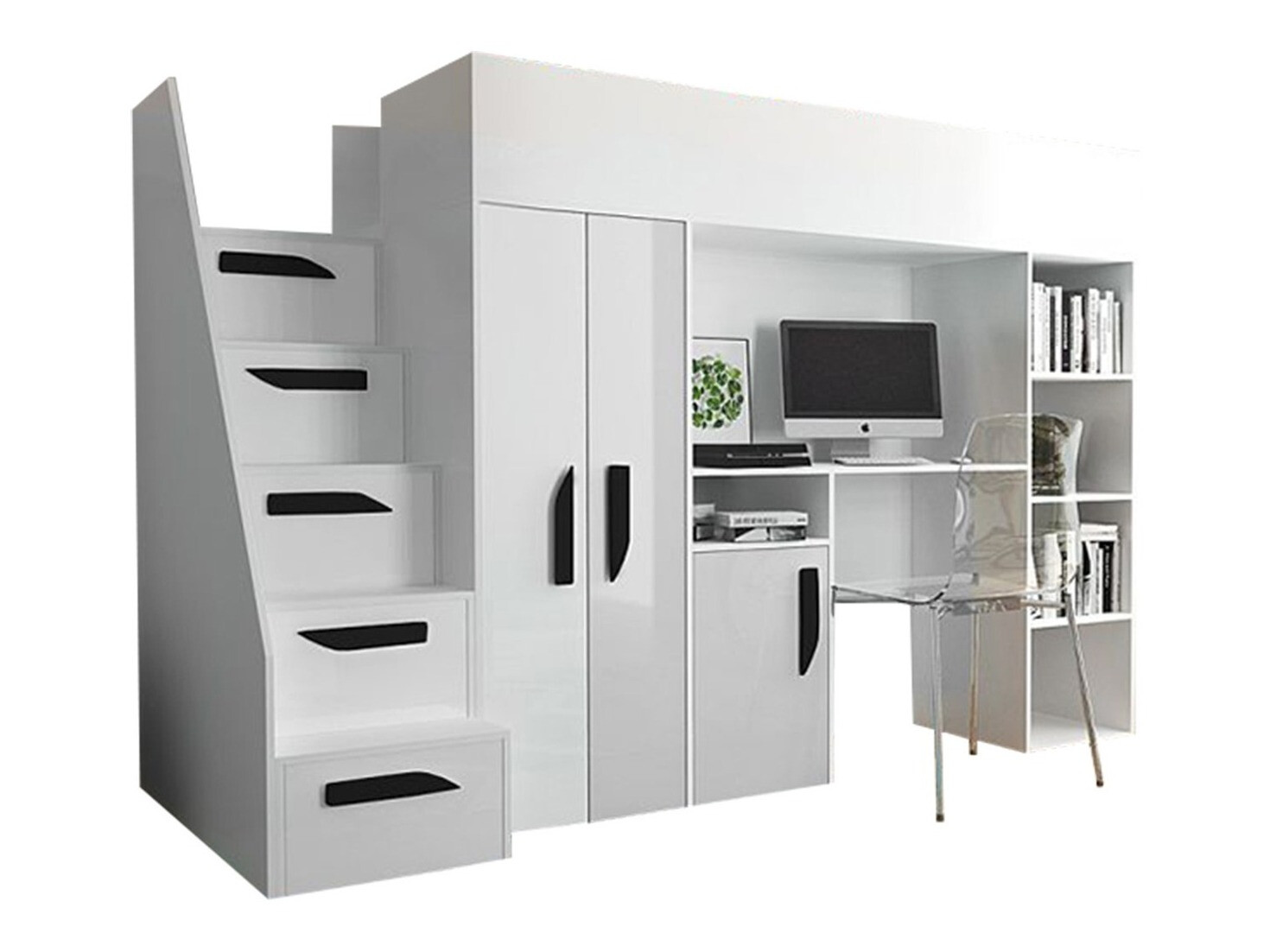 Krevet na platformi Hartford 192 (Bijela + Sjajno bijela + Sjajno crna)