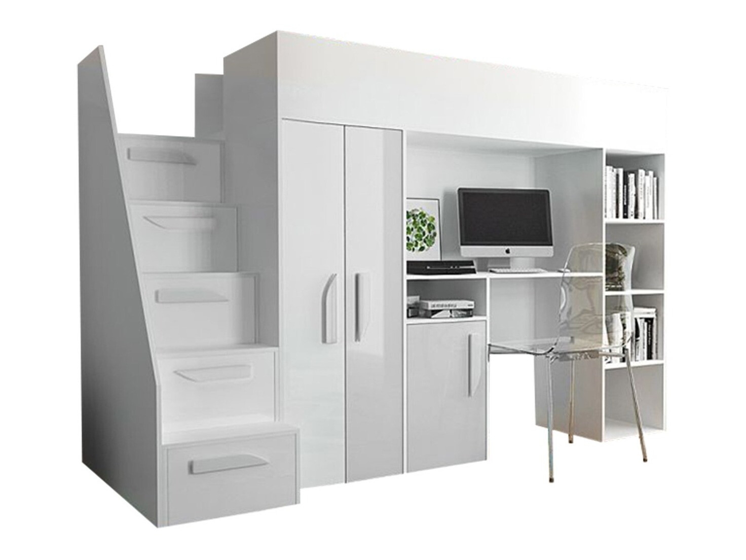 Krevet na platformi Hartford 192 (Bijela + Sjajno bijela)