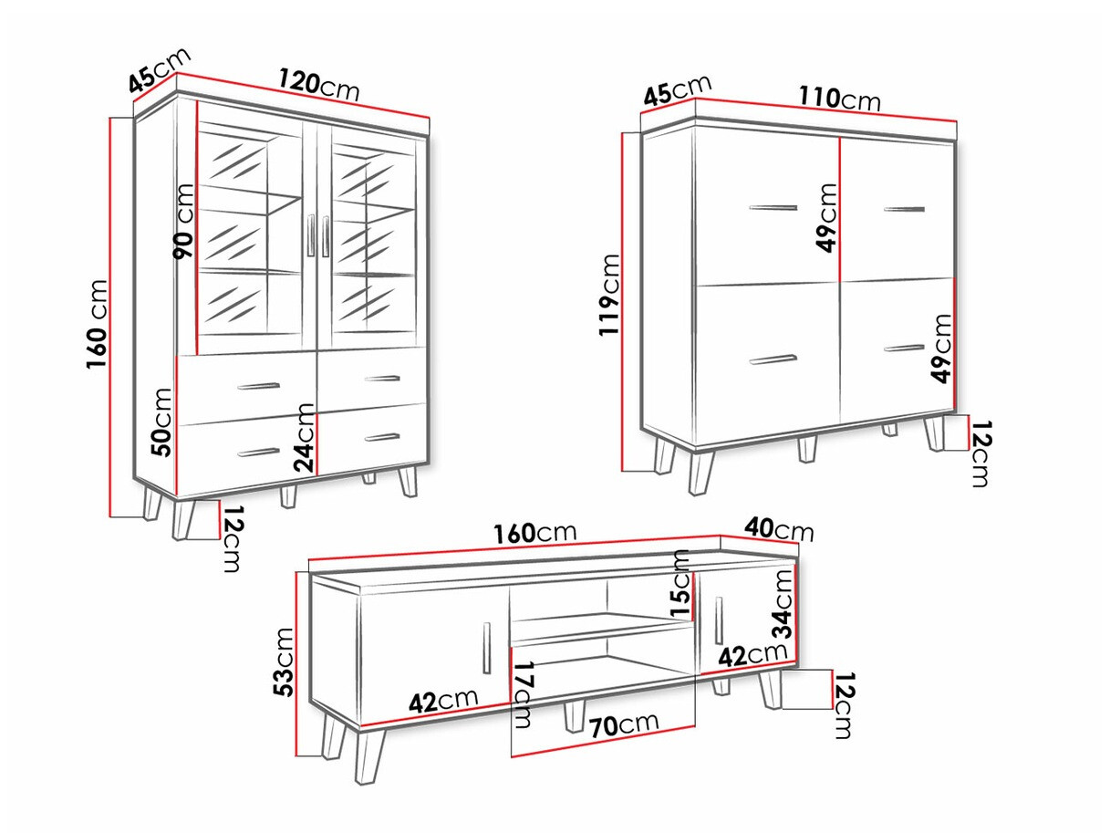Set za dnevni boravak Larfloi 113 (Hrast Wotan + Crna)