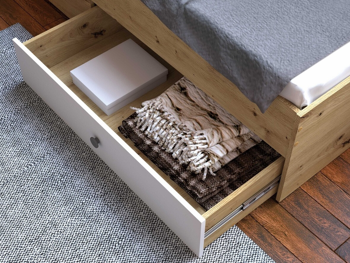 Krevet Mirelbu 112 (Artisan hrast + Sjajno bijela + Siva)