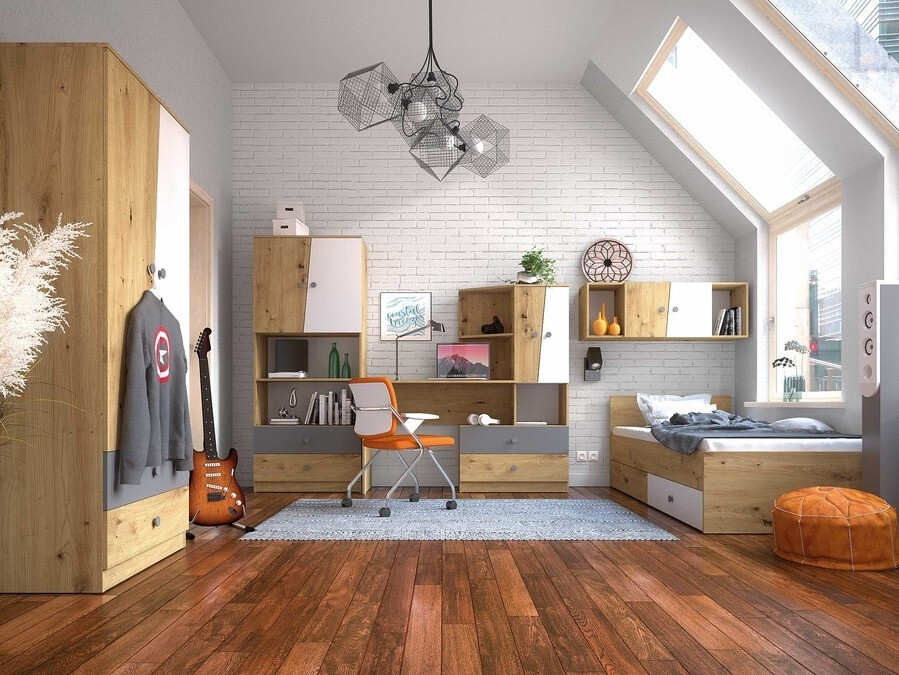 Krevet Mirelbu 112 (Artisan hrast + Sjajno bijela)