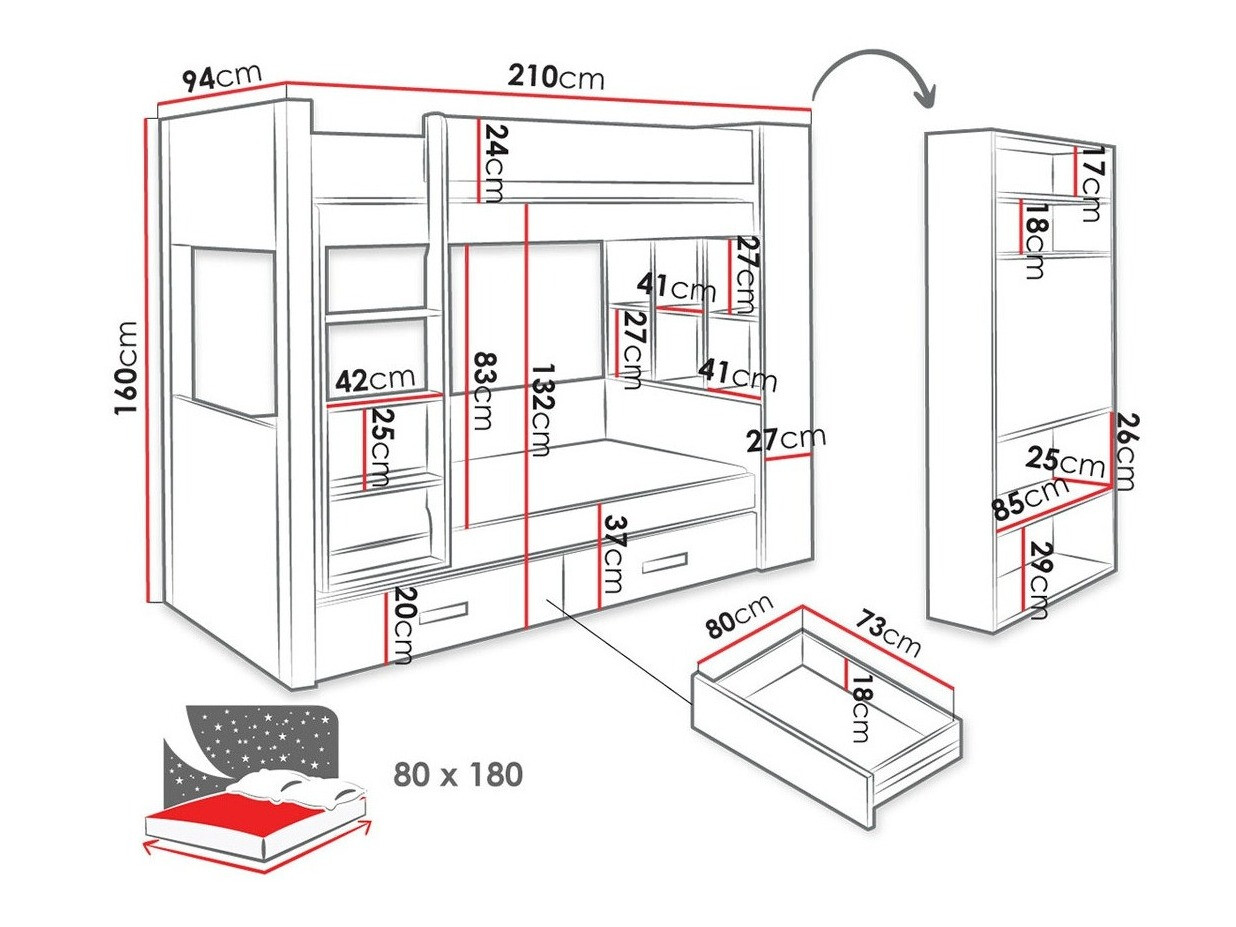 Krevet na kat Henderson 141 (Bijela + Plava)