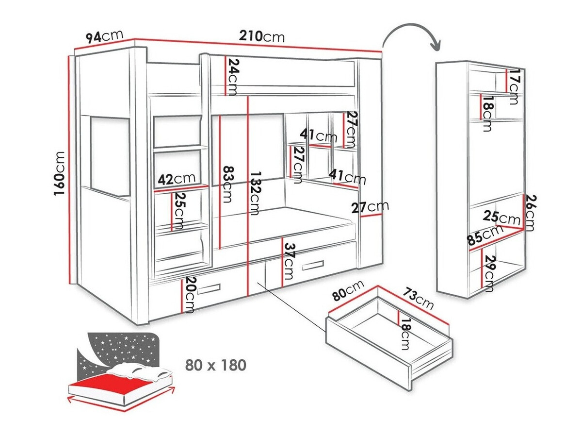 Krevet na kat Henderson 141 (Bijela + Plava)