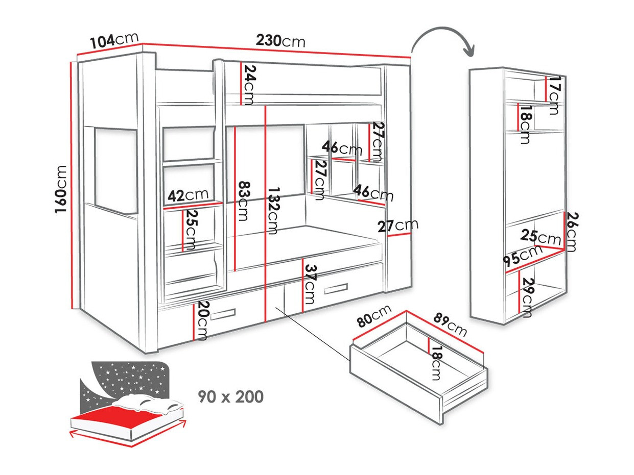 Krevet na kat Henderson 142 (Bijela + Plava)