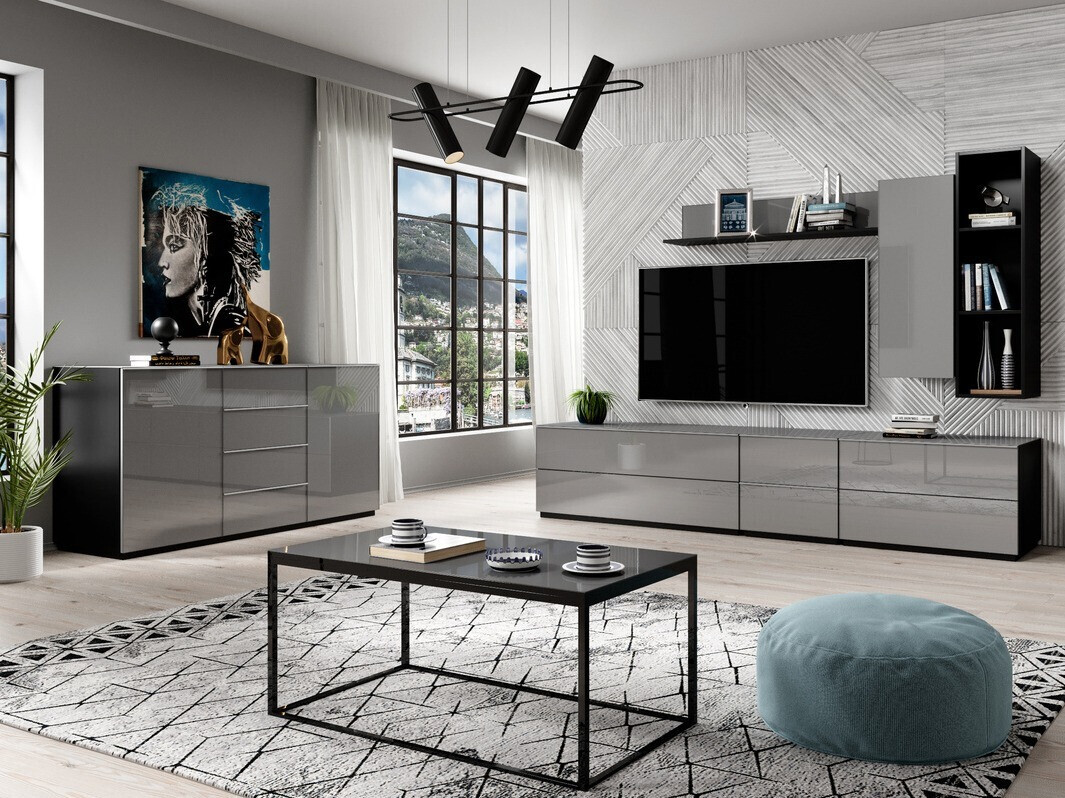 TV stol Fervese 112 (Crna + Sjajno sivo)