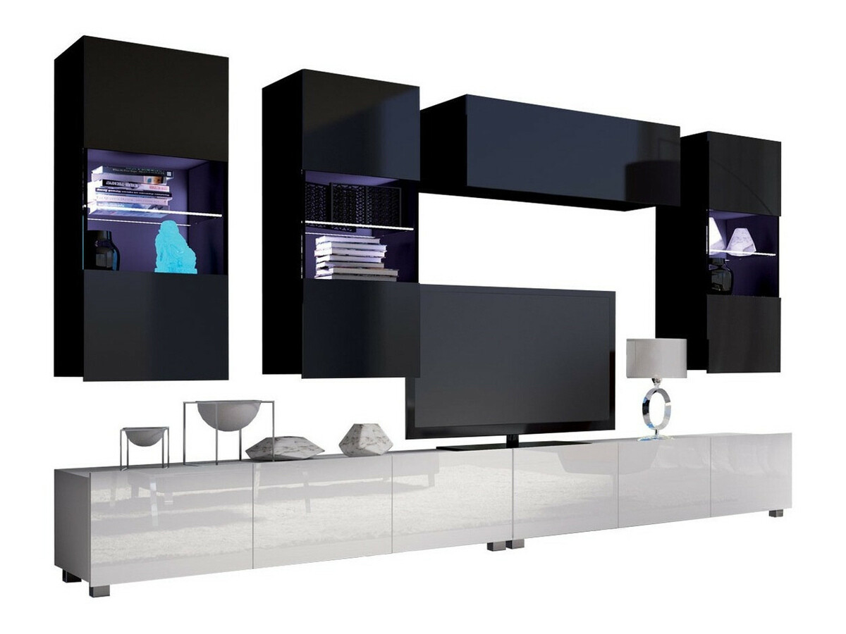 Set za dnevni boravak Remus V (Bijela + Sjajno bijela + Crna + Sjajno crna)