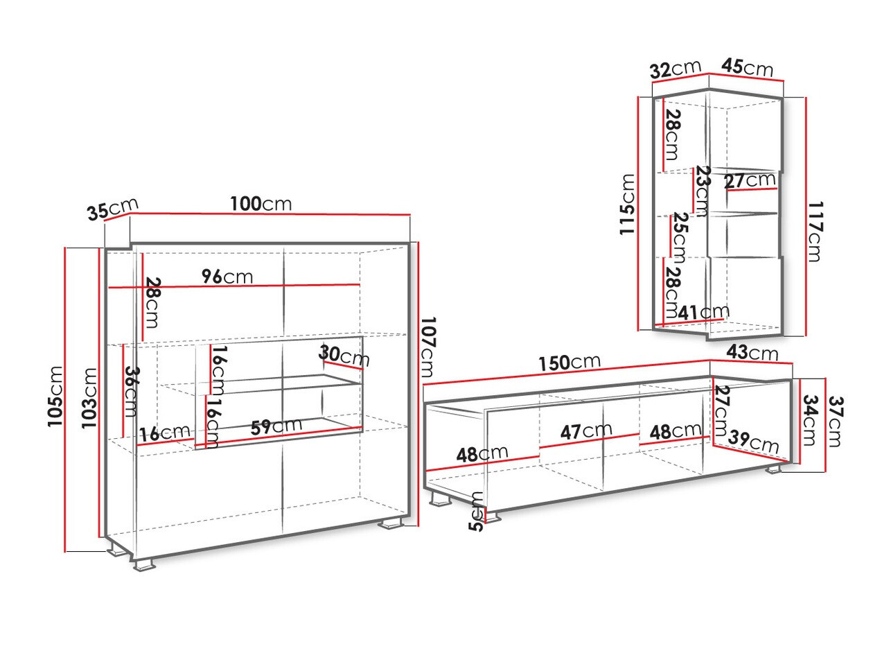 Set za dnevni boravak Tivdalu 111 (Bijela + Sjajno bijela)