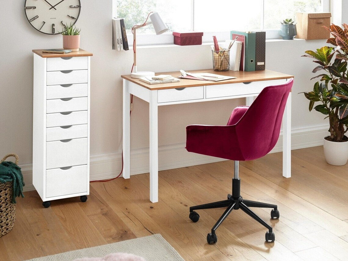 Uredski stol Denton 133 (Bijela + Svijetlo drvo)