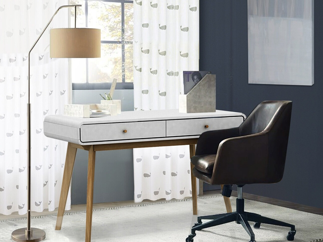 Uredski stol Elbtena 108 (Bijela + Hrast)