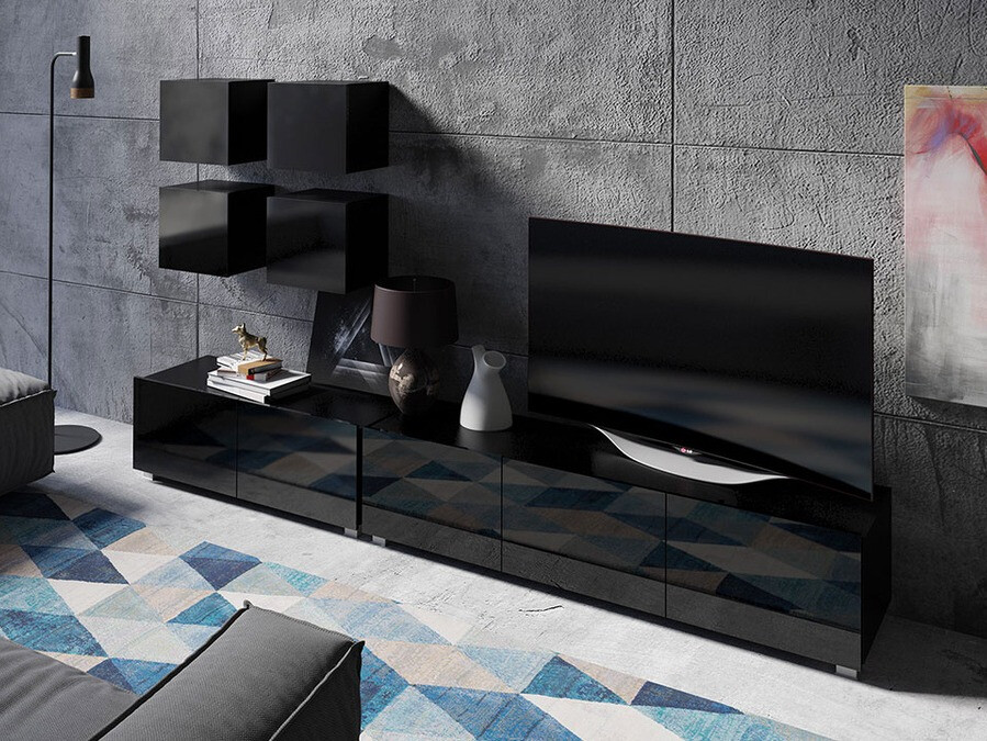 Set za dnevni boravak Tivdalu 132 (Crna + Sjajno crna)